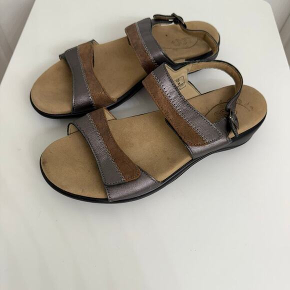 SAS Nudu Leather Sandals Two Tone Pewter Bronze Metallic Comfort Casual Sz 10 - Picture 1 of 8